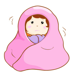 生病的女人颤抖的厉害下毯子矢量照片