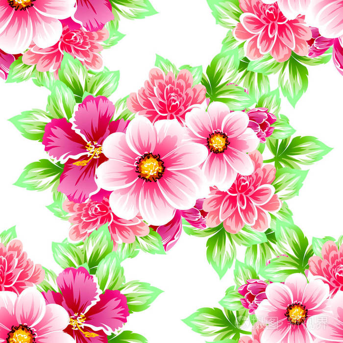 无缝的复古风格花卉图案花元素的颜色