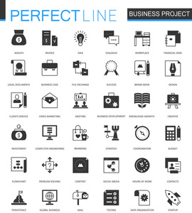 黑色经典公司业务项目。金融伙伴关系团队 web 图标集