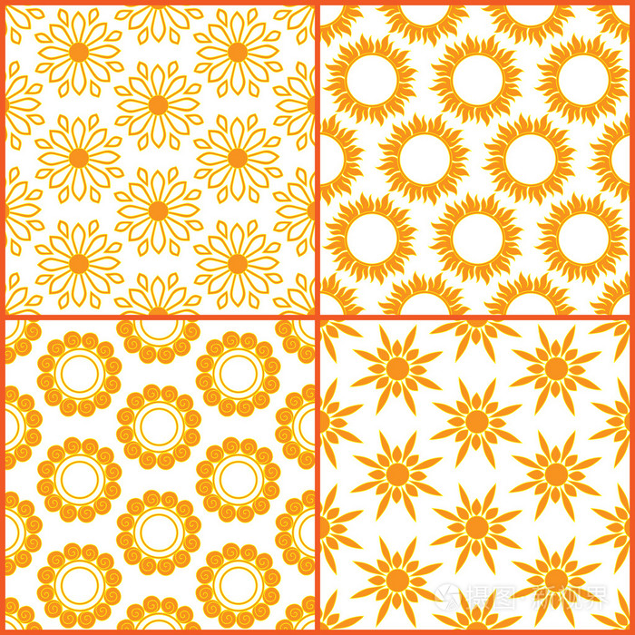 与太阳的复古无缝模式集矢量图