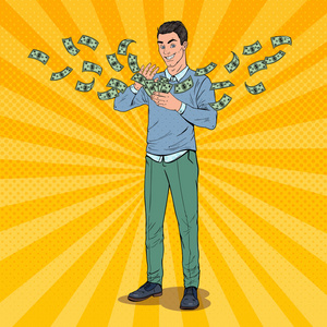 有钱漫画流行艺术富人扔.成功的商人有钱.矢量插图照片