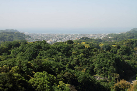 从山顶，在镰仓，日本神奈川县镰仓城市景观