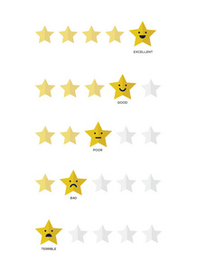 五星级客户产品评级评审应用程序和网站的平面图标刻度