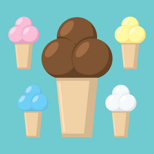 彩色背景冰淇淋的收集, 矢量插画