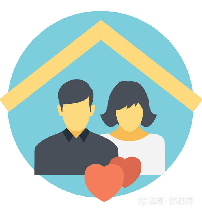 一对幸福已婚夫妇的扁平图标