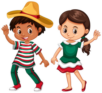 墨西哥男孩和女孩挥舞着