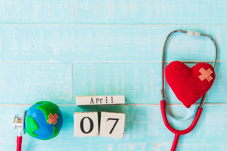 4月7日世界卫生日木制砌块日历