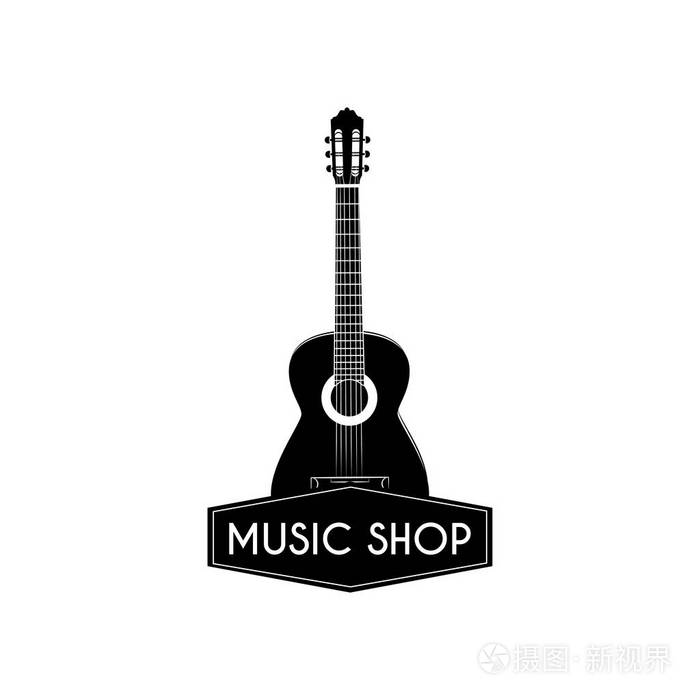 吉他图标.音乐店标志.音乐商店标签.音响乐器标志.向量