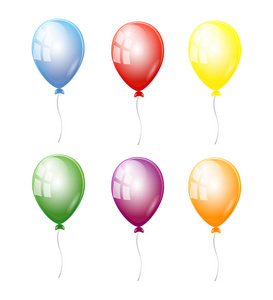 在白色 backgr 上隔离的不同颜色的矢量集气球
