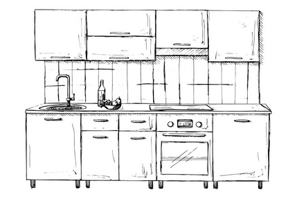 厨房草图。手工制作的矢量图