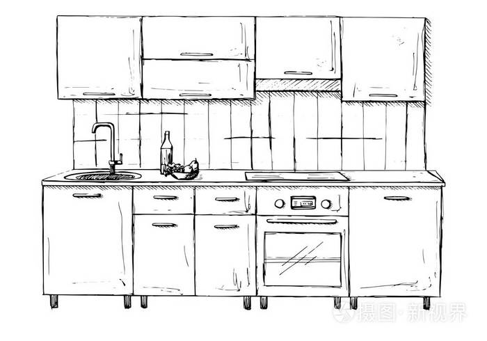 厨房草图.手工制作的矢量图