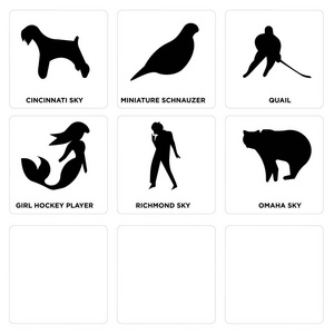 设置9个简单的可编辑图标, 如熊, 迈克尔杰克逊, 美人鱼