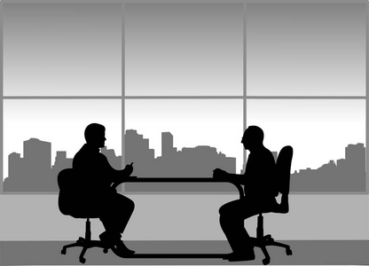 工作面试之间的失业和商人在办公室, 一个在一系列类似的图像剪影