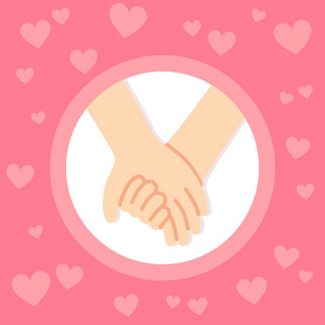 情侣牵手围绕着心卡通矢量插画照片