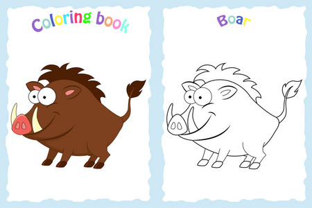 着色书页为学龄前儿童与五颜六色的野猪 a