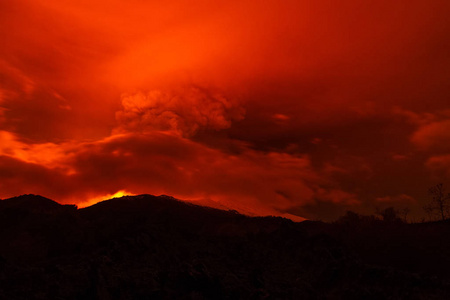 西西里岛的埃特纳火山火山喷发景观