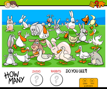 计数鸭子和兔子孩子教育游戏