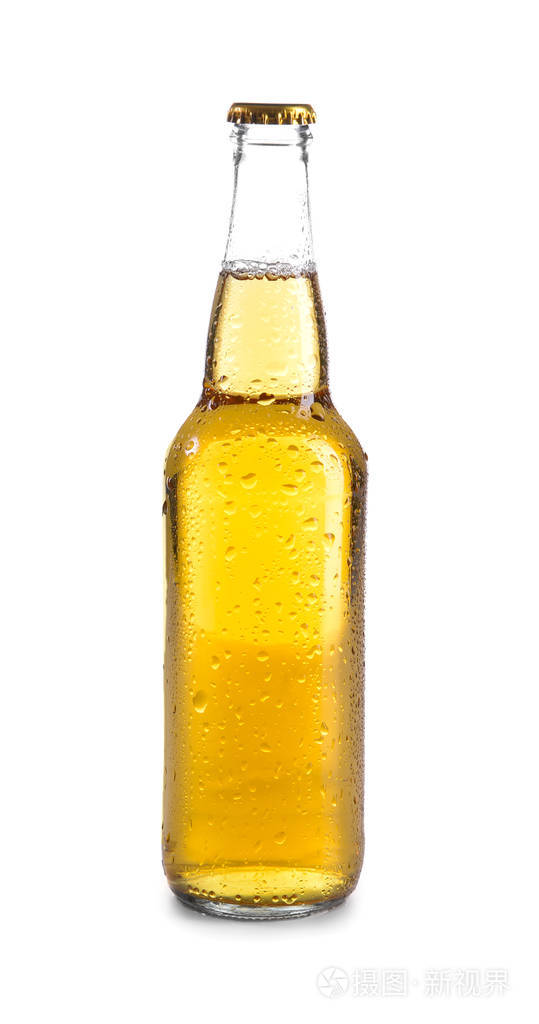白色背景啤酒玻璃瓶