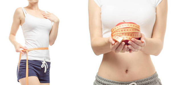 年轻女子体重减轻体重减轻与厘米和苹果集
