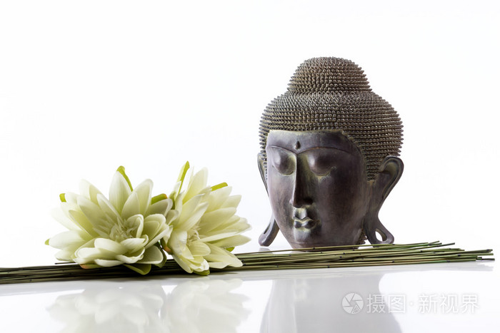 佛头上的白色背景和莲花