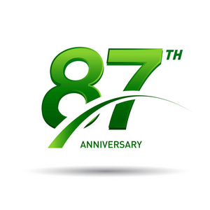 87年绿色周年纪念标志在白色背景