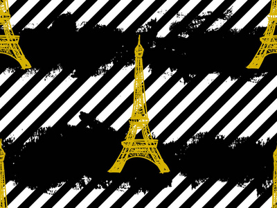 与埃菲尔铁塔无缝的巴黎模式。法语矢量背景。完美的墙纸, 网页背景, 表面纹理, 纺织, 邀请, 服装, 设计产品, 配件