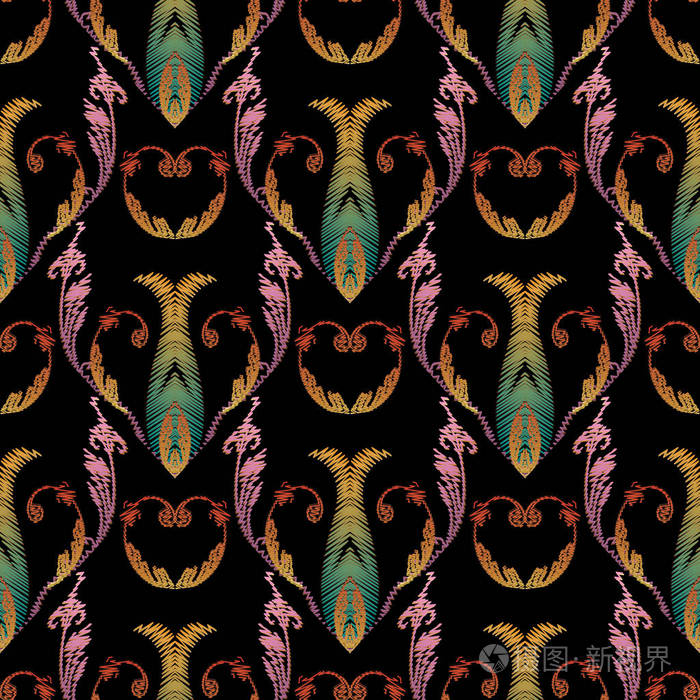 刺绣巴洛克无缝图案锦缎花载体