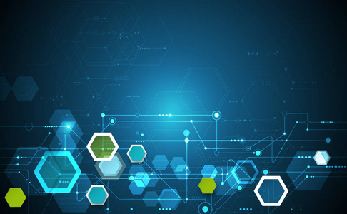 矢量图科学创新的概念.电路板和六角形或多边形背景照片