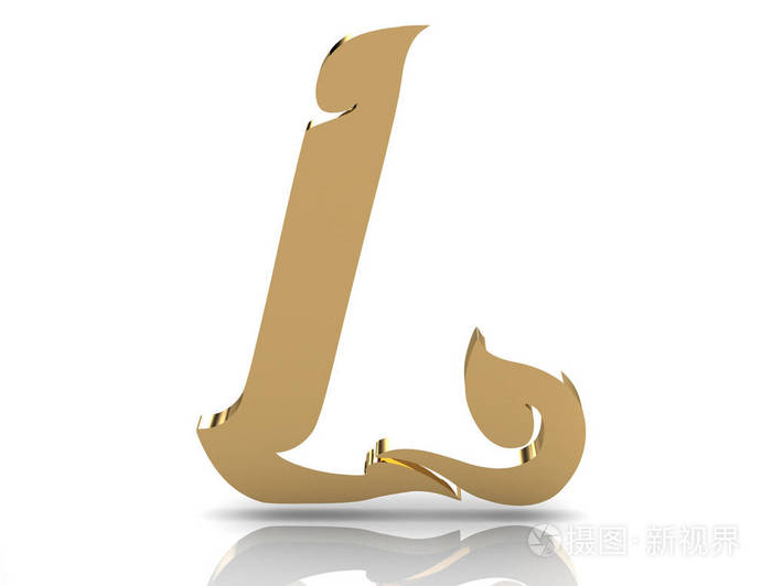 3d在白色背景金金属中的字母l的渲染