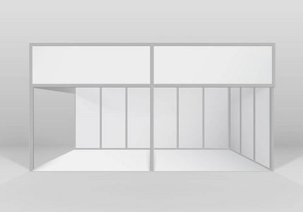 矢量白色空白室内贸易展览会展位标准展位为演示文稿孤立与背景