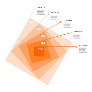 同心图表在一系列方块中循序渐进。元素的图表, 图表, 图表与5选项20, 40, 60, 80, 100, 零件, 过程。用