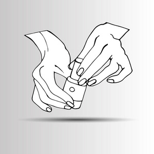 油的少年在她的指甲上应用红色指甲油的年轻美甲师女人得到指甲指甲