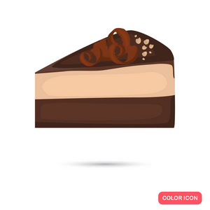 巧克力芝士蛋糕片颜色平面图标 web 和移动设计