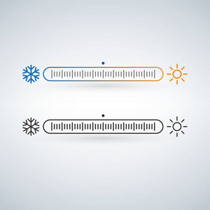 温度或天气控制器与雪花和太阳, 季节具体图标。在白色背景上隔离的矢量插图。颜色和黑色版本