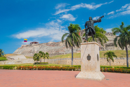 Castillo San Felipe 巴拉哈斯，令人印象深刻的堡垒位于哥伦比亚卡塔赫纳，拉萨罗希尔