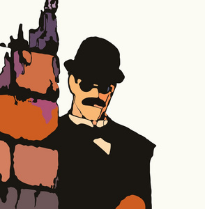 用帽子墨镜男间谍形象从墙后看照片