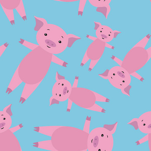 漂亮的无缝模式粉红色的猪到新的一年2019
