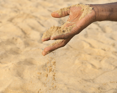 萨赫勒地区男人手里拿着一把沙子: 干旱和荒漠化照片