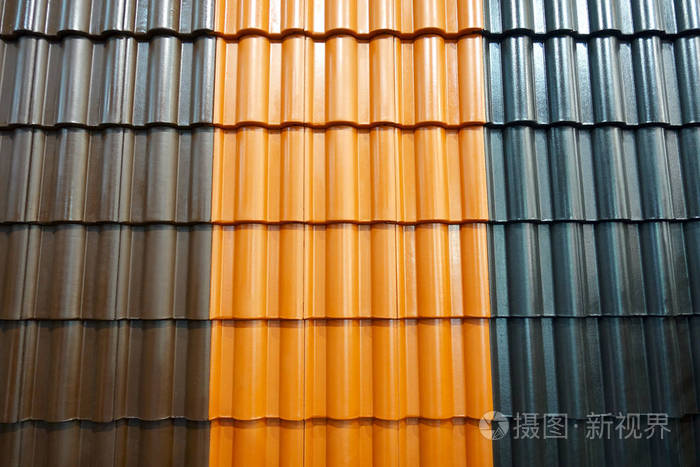 作为背景的各种颜色屋顶的金属石板照片-正版商用图片0newus-摄图新视