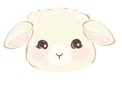 可爱的微笑羔羊头, 矢量插画有趣的小山羊-儿童插画卡通场景插画家的