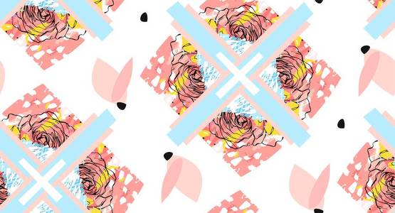 手工制作抽象质感时尚创意拼贴无缝模式分离与不同的纹理和形状的白色