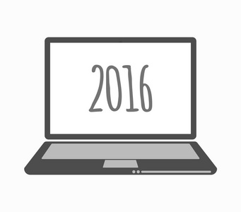 隔离的线艺术笔记本电脑以 2016年号