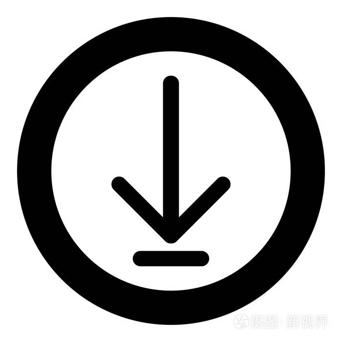 下箭头或加载符号黑颜色图标在圆或圆