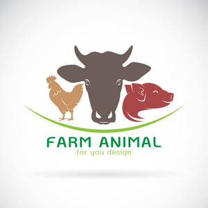动物农场标签的向量群, 牛, 猪, 鸡肉。徽标阿尼姆
