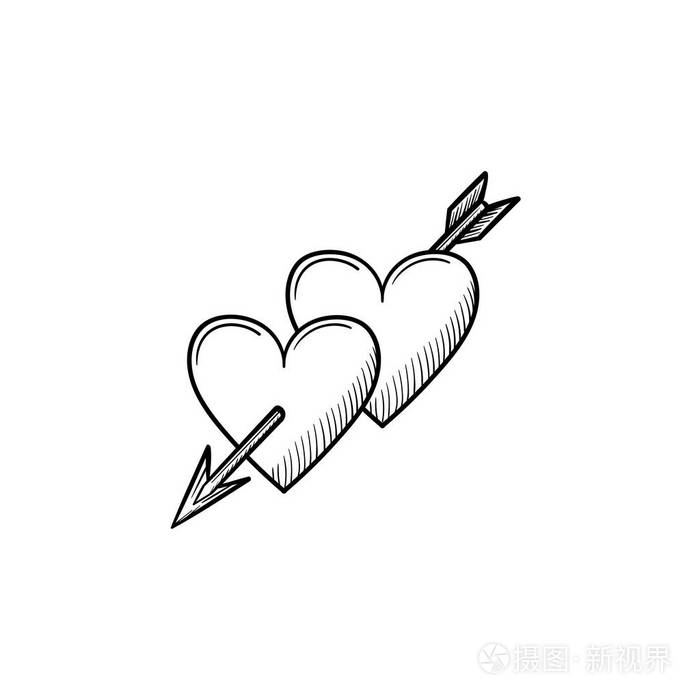 心与丘比特箭手画素描图标