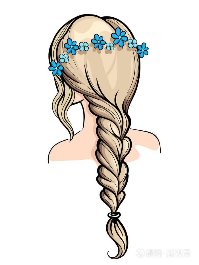 女人抱着她辫子发型的设置新娘发型手绘