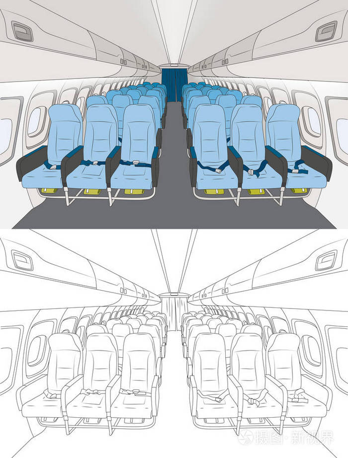 矢量飞机客舱插画