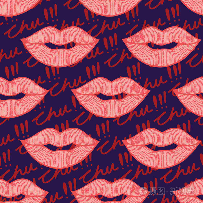 线条艺术嘴唇插图在一个无缝的模式