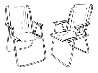 两折椅上白色背景分离。在素描风格的矢量图
