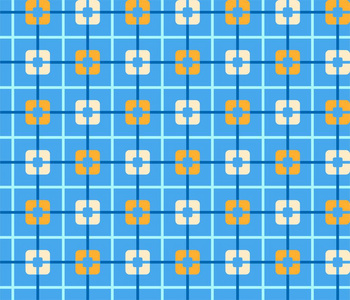 几何与橙色方块，无缝，颜色的蓝色背景